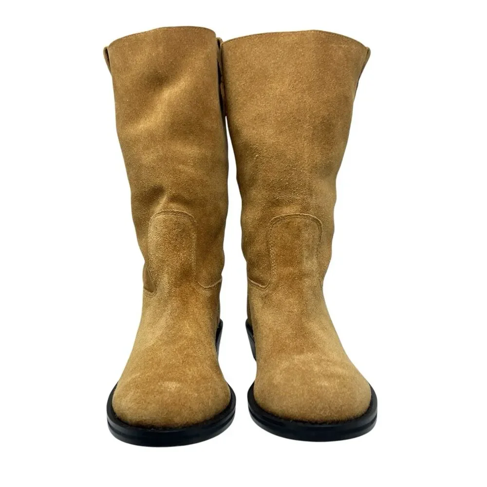 J Crew Tan Suede Mid Calf Pull On Western Boots‎ Leather Luxury Womens 7